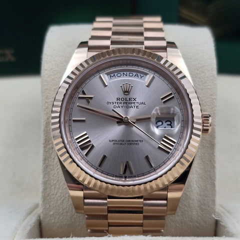 2023 PAPERS Rolex Day-Date 40 228235 President Rose Gold Sundust Roman Dial BOX
