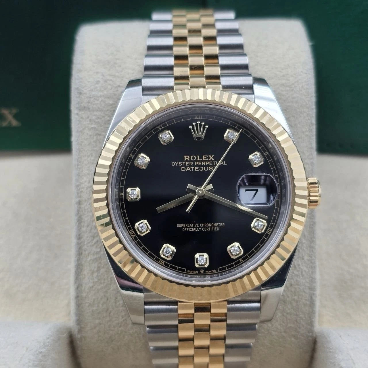 2019 PAPERS Rolex Datejust 41mm 126333 Two Tone Jubilee Black Diamond Dial BOX