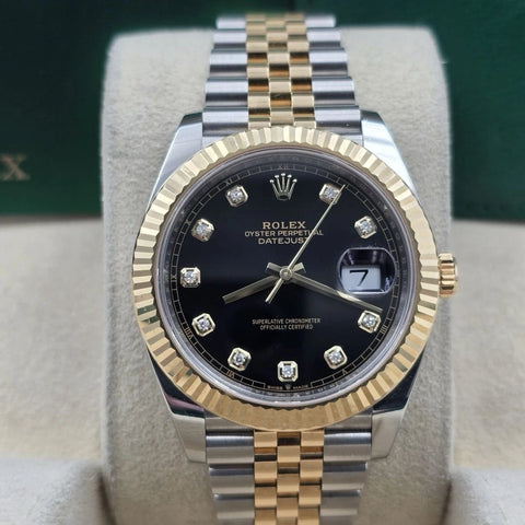 2019 PAPERS Rolex Datejust 41mm 126333 Two Tone Jubilee Black Diamond Dial BOX
