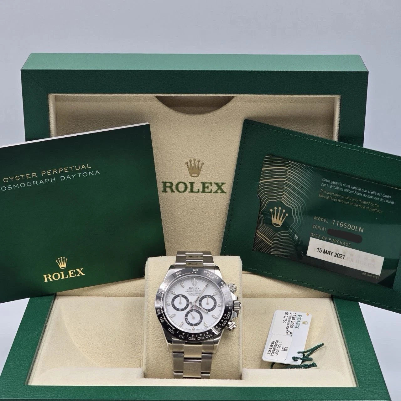 2021 PAPERS Rolex Daytona 116500LN Panda White Dial Ceramic 40mm Steel Watch BOX