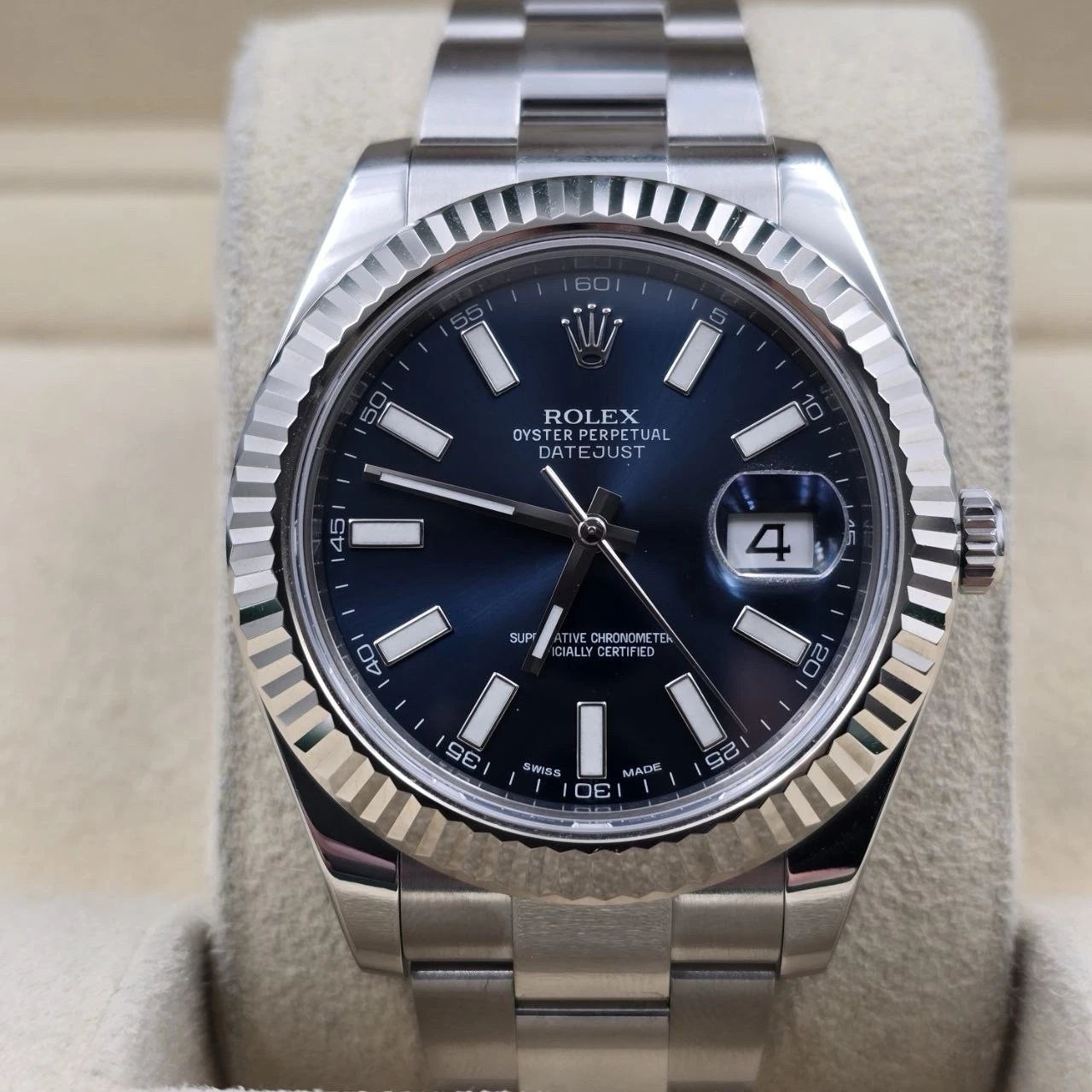 2014 PAPERS Rolex Datejust II 116334 Steel 18k White Gold Blue Dial 41mm Watch