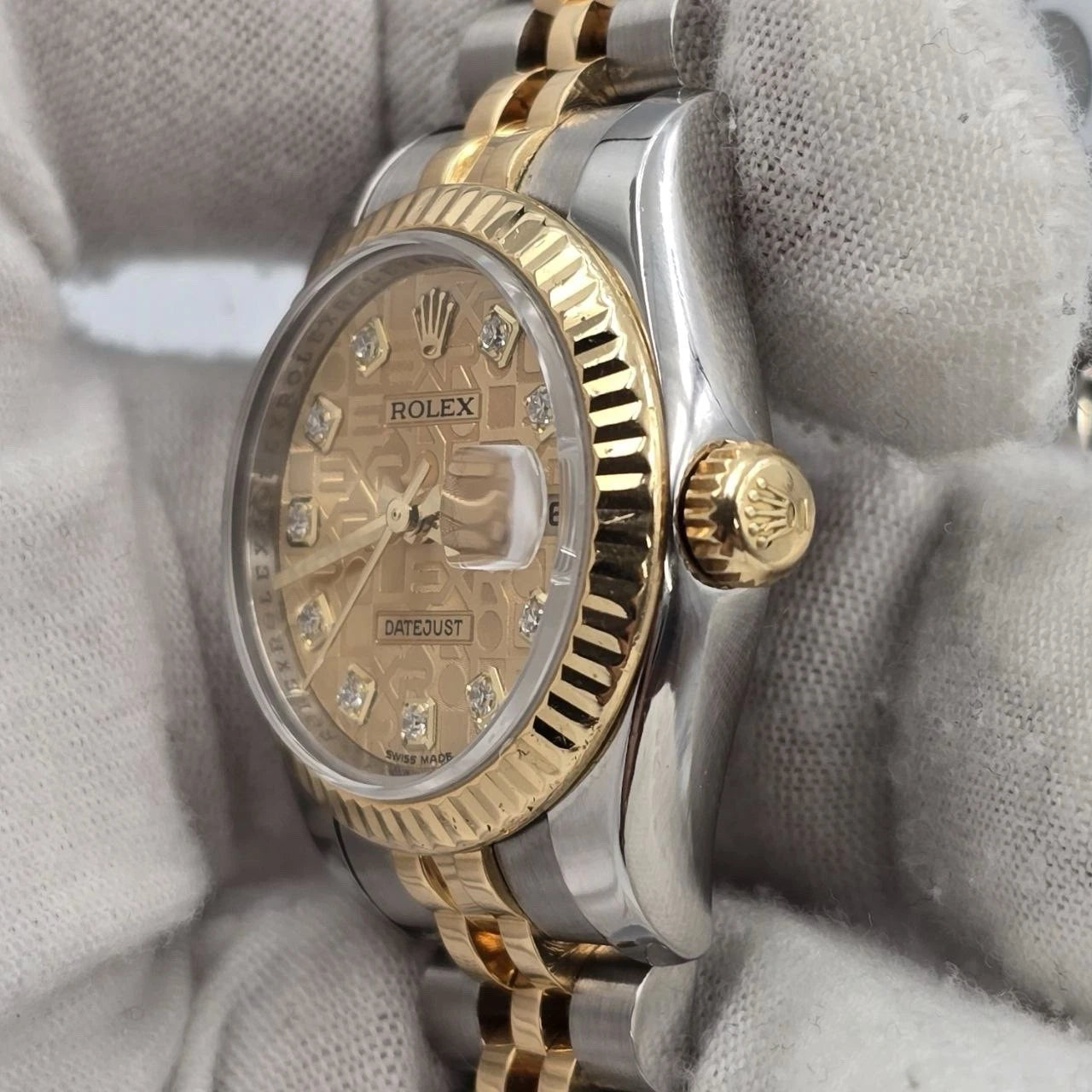 2008 Rolex Lady Datejust 26mm Anniversary Champagne Diamond Dial Hidden Clasp