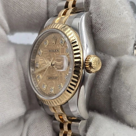 2008 Rolex Lady Datejust 26mm Anniversary Champagne Diamond Dial Hidden Clasp