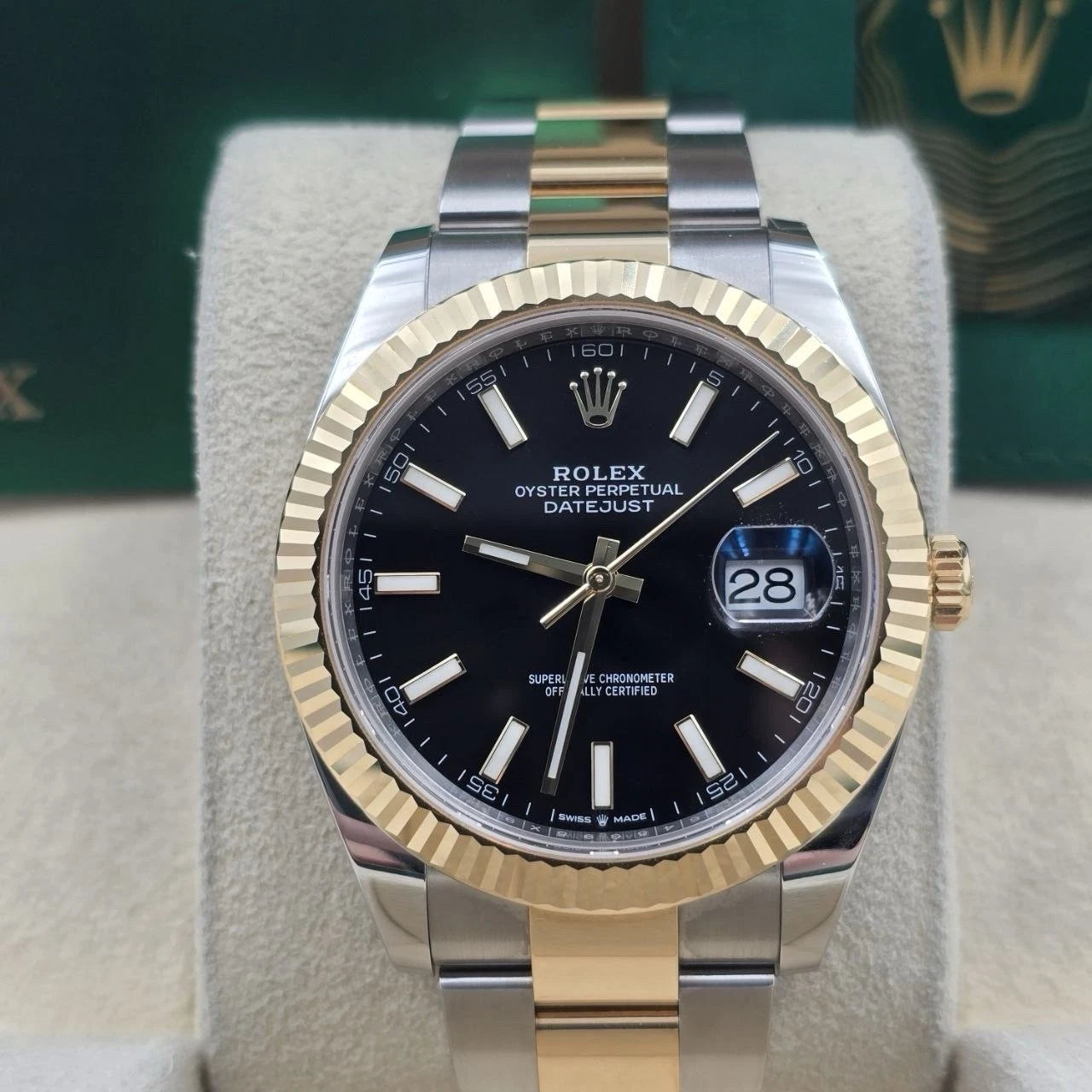 PAPERS 2023 Rolex Datejust 41mm 18K Two Tone Black Dial Oyster 126333 BOX
