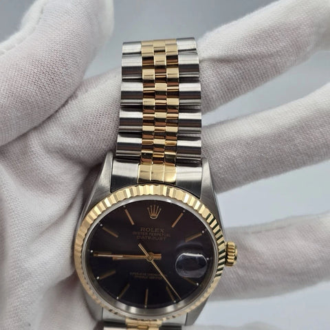 Rolex Datejust 36mm Blue Stick Dial Two Tone 18K Yellow Gold Jubilee 16233