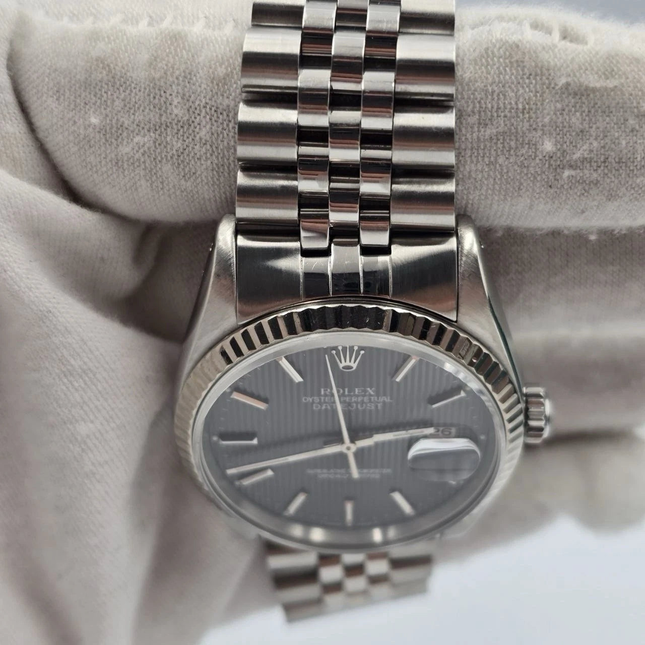 Rolex Datejust Factory Grey Tapestry Dial Steel Jubilee 16234 36mm Watch