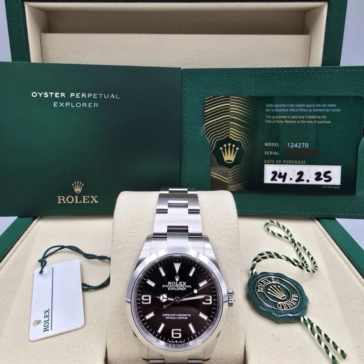 2025 PAPERS Rolex Explorer Black Dial Stainless Steel 36mm Watch 124270 BOX