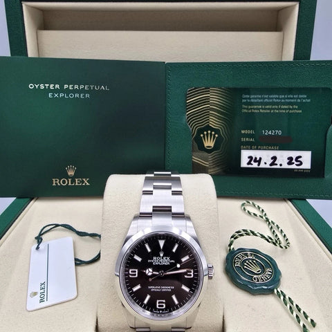 2025 PAPERS Rolex Explorer Black Dial Stainless Steel 36mm Watch 124270 BOX
