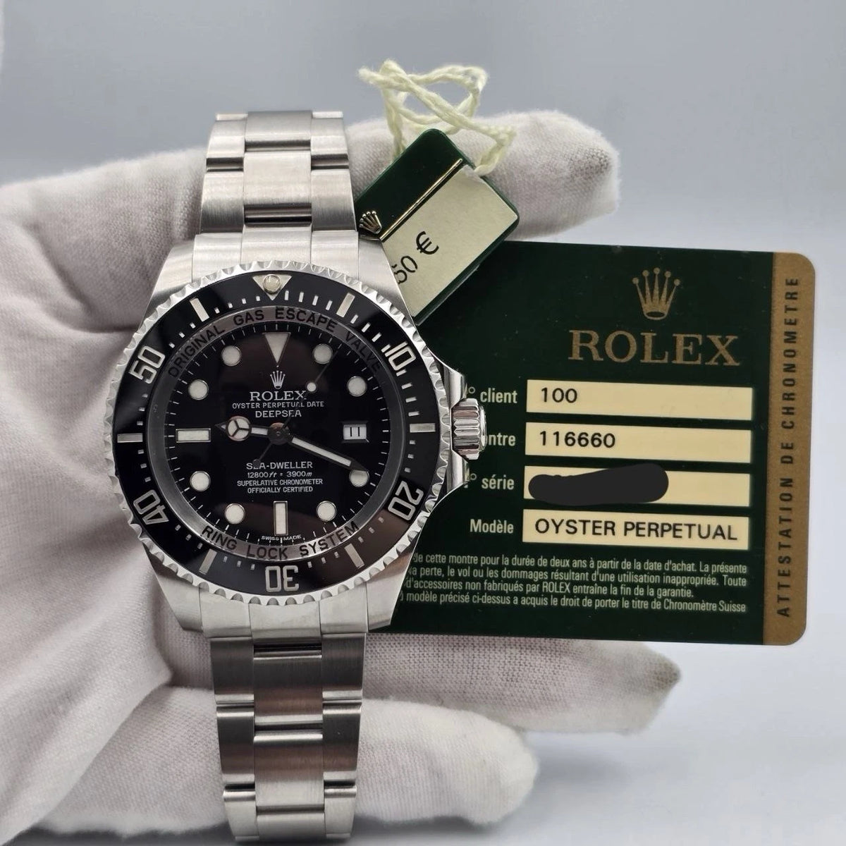 2013 PAPERS Rolex Sea-Dweller Deepsea 44mm Black Ceramic Steel Dive Watch 116660