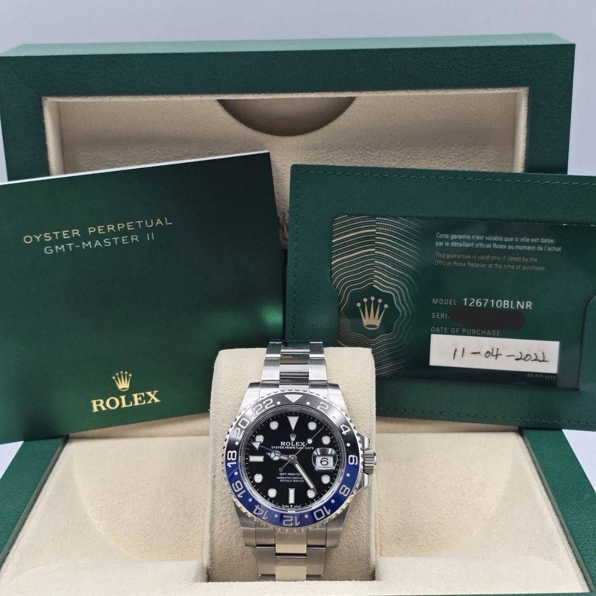 2022 PAPERS Rolex GMT Master II Batman Steel Oyster Bracelet 126710BLNR BOX