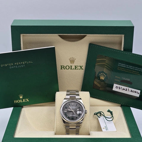 PAPERS 2024 Rolex Datejust 36mm Wimbledon 126200 Oyster Smooth Bezel BOX