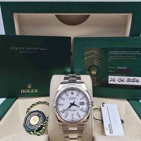 PAPERS 2024 Rolex Datejust 41mm 126334 Stainless Steel Oyster White Dial BOX