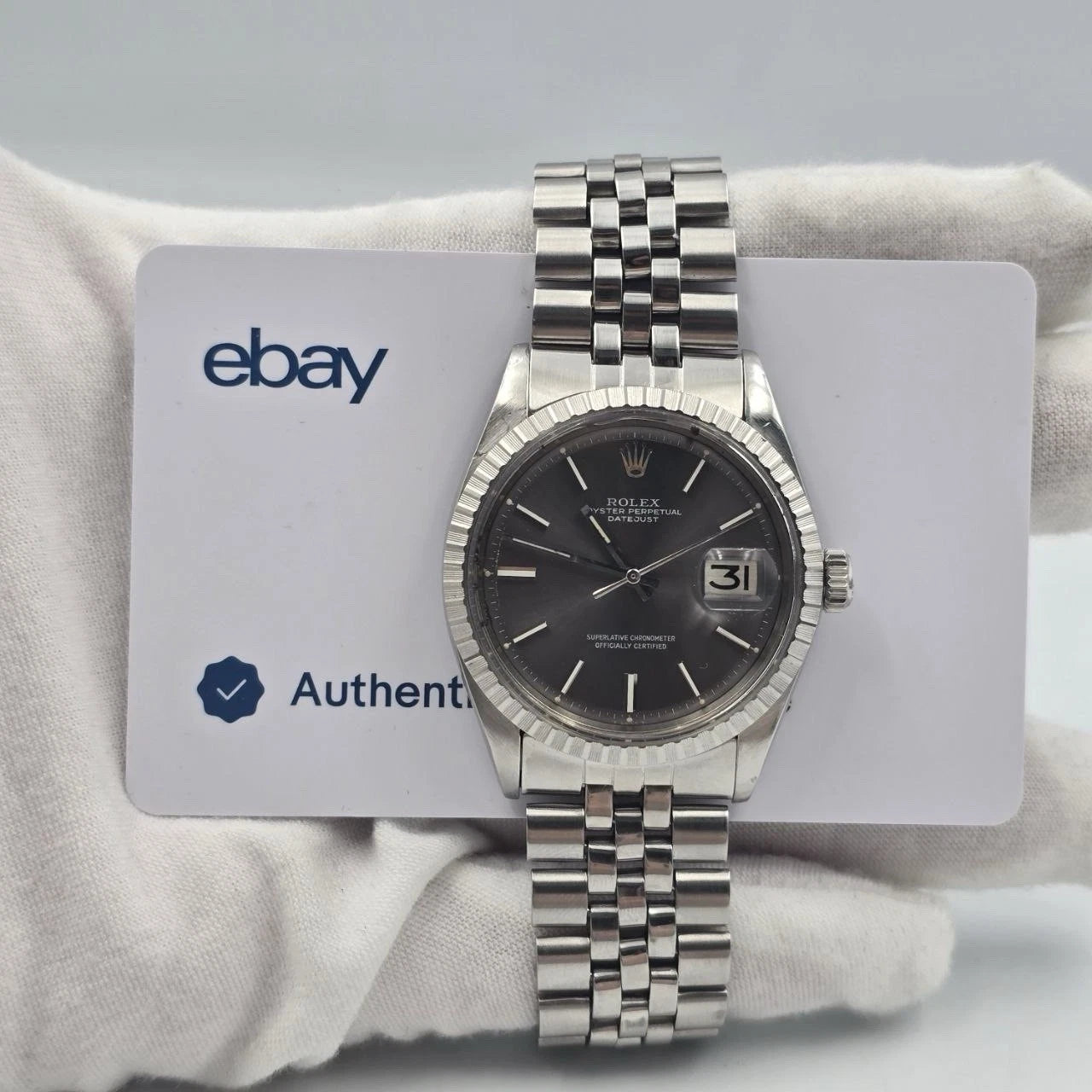 Rolex Datejust 1601 Stainless Steel Factory Grey Ghost Dial Jubilee 36mm Watch