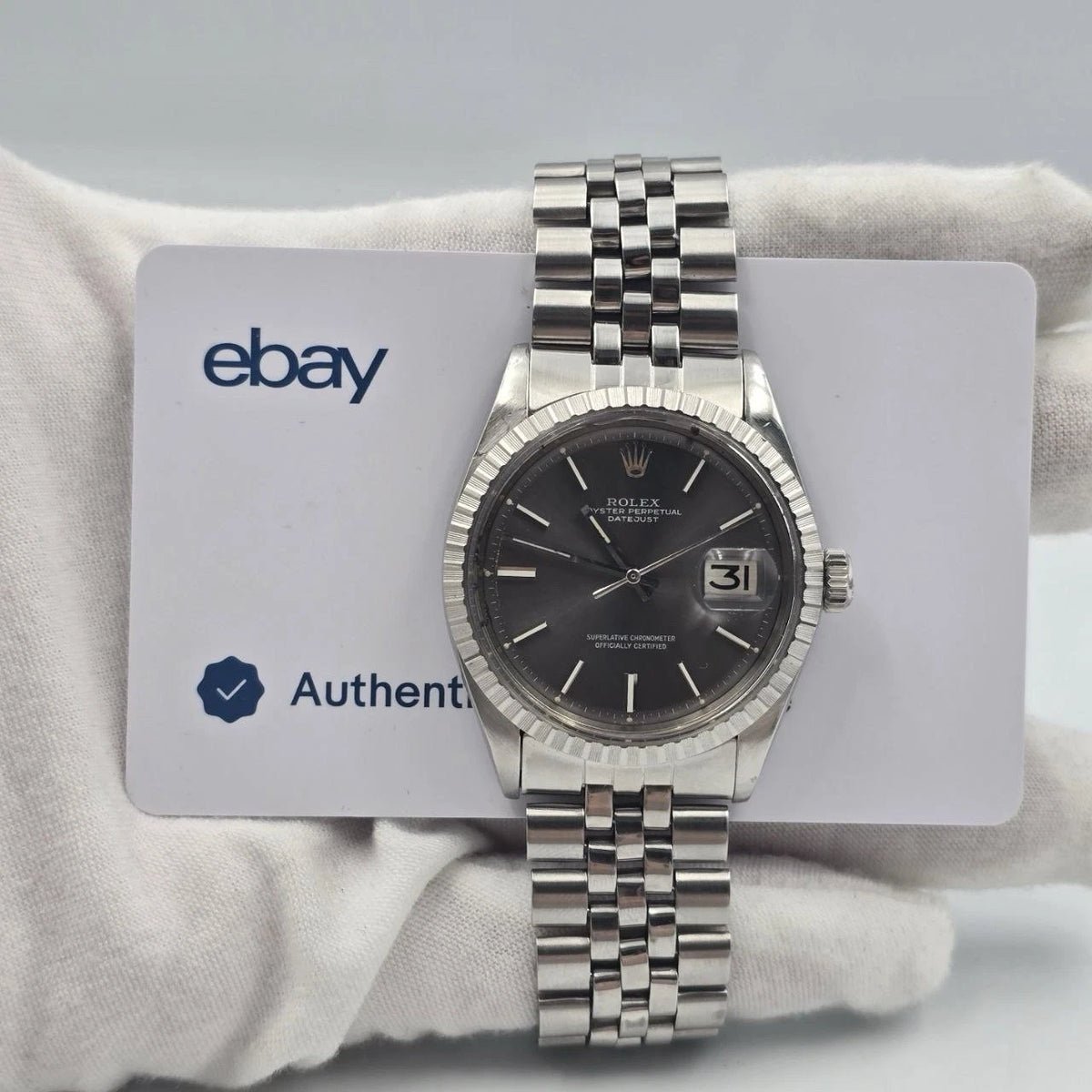 Rolex Datejust 1601 Stainless Steel Factory Grey Ghost Dial Jubilee 36mm Watch
