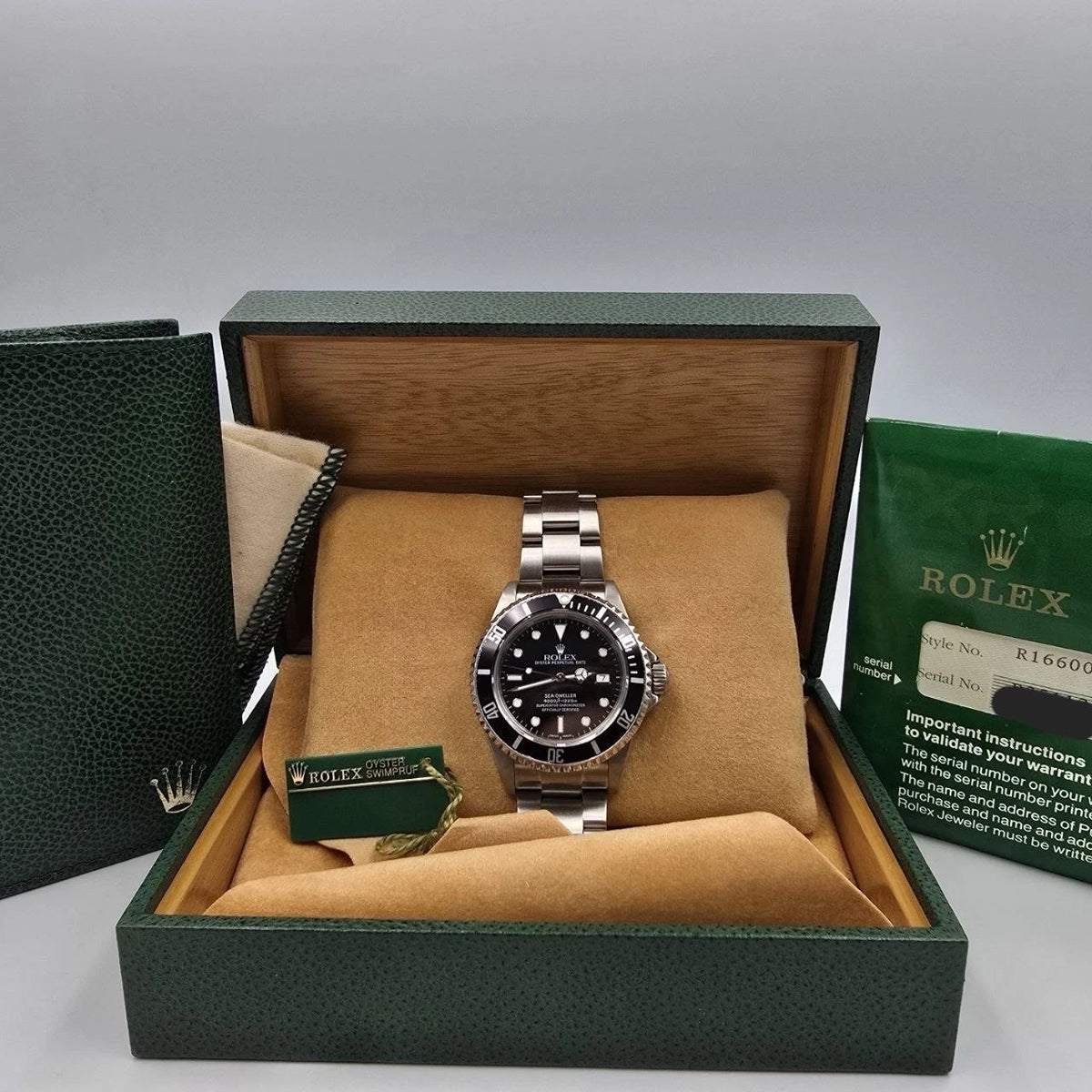 PAPERS 2001 Rolex Sea-Dweller 16600 Stainless Steel Black Dial 40mm Watch BOX