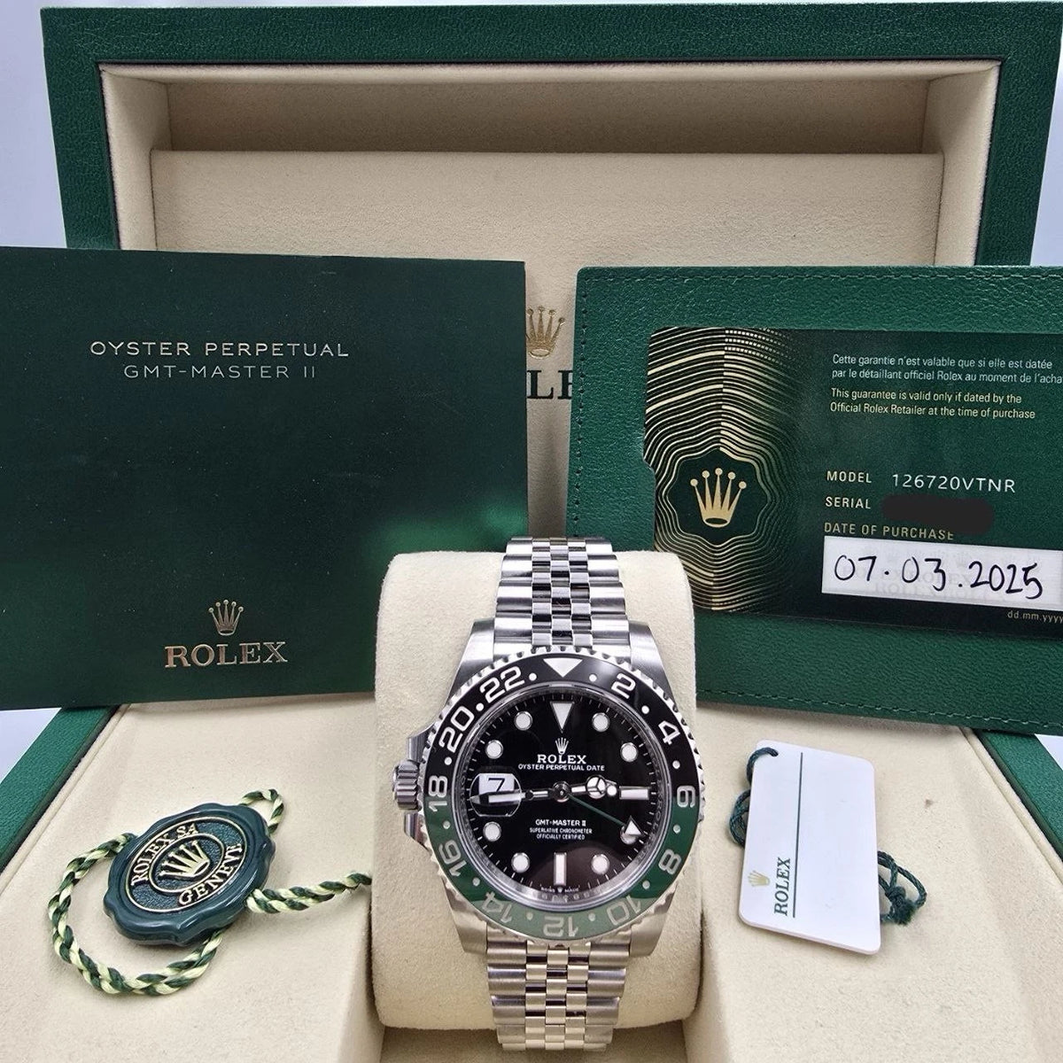 PAPERS 2025 Rolex GMT-Master II “Sprite” 40mm 126720VTNR Jubilee Black Dial BOX