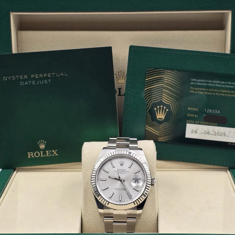 NEW 2025 Rolex Datejust 41mm 126334 Stainless Steel Oyster Silver Stick Dial
