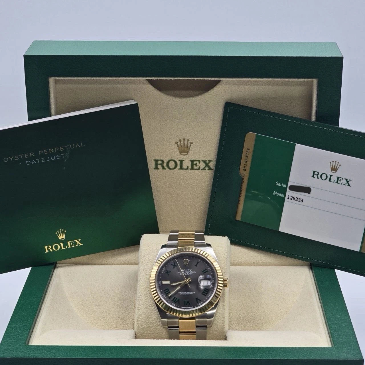 PAPERS 2019 Rolex Datejust 41mm Two Tone Wimbledon Dial Oyster 126333 BOX