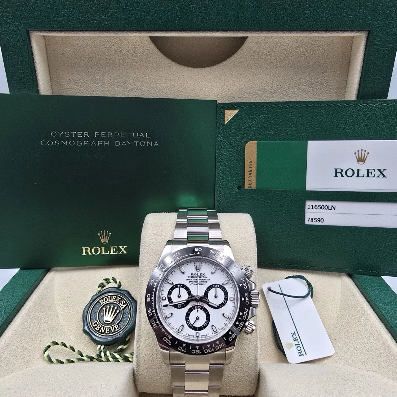 2019 PAPERS Rolex Daytona 116500LN White Dial Panda Ceramic 40mm Steel Watch BOX