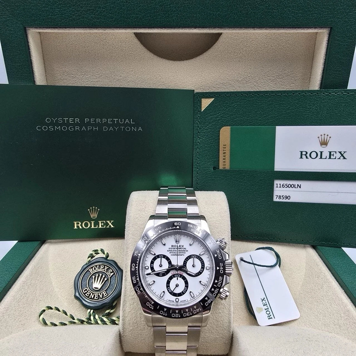 2019 PAPERS Rolex Daytona 116500LN White Dial Panda Ceramic 40mm Steel Watch BOX