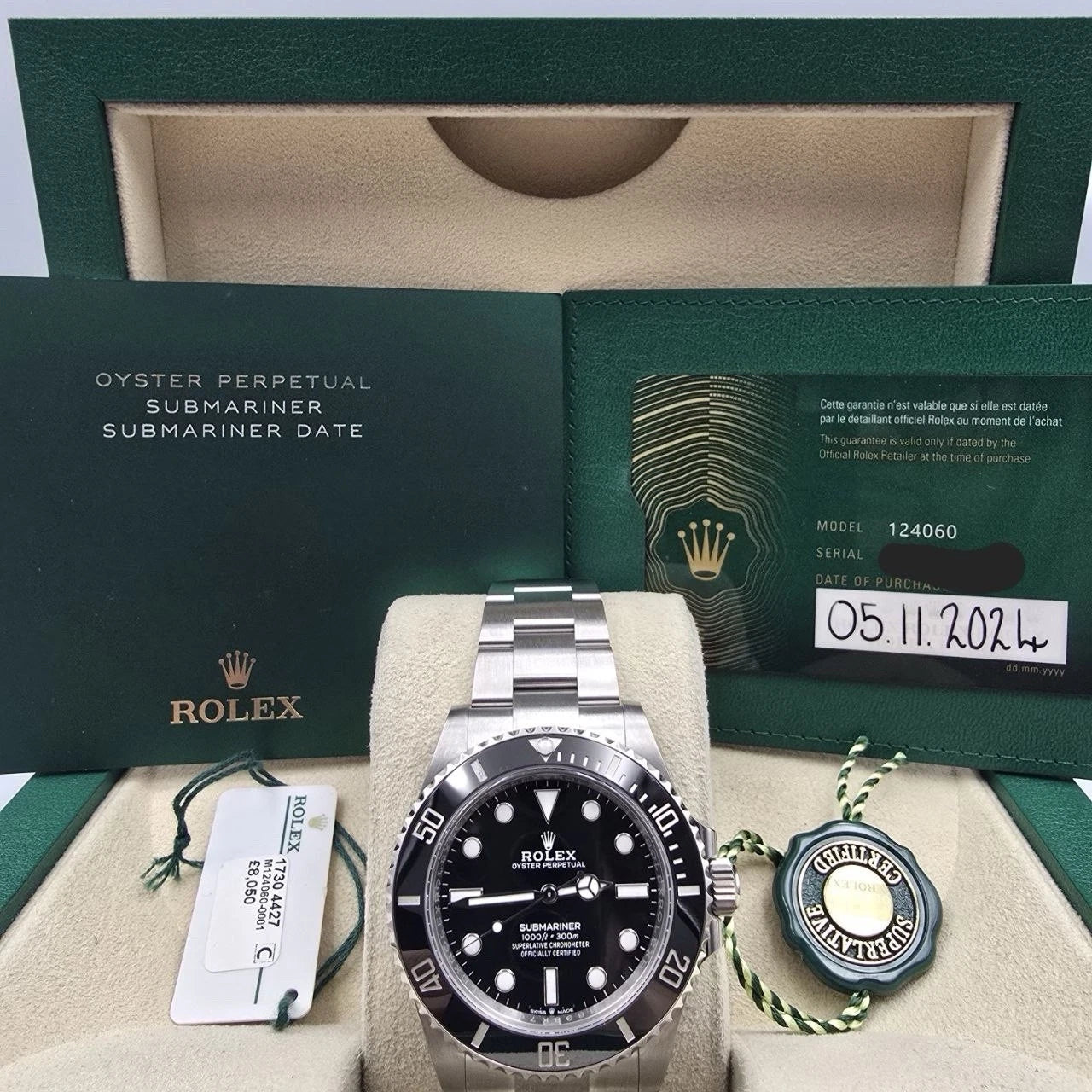 PAPERS 2024 Rolex Submariner No Date Ceramic Stainless Steel 41mm 124060 BOX