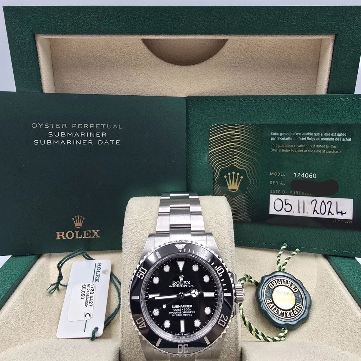 PAPERS 2024 Rolex Submariner No Date Ceramic Stainless Steel 41mm 124060 BOX