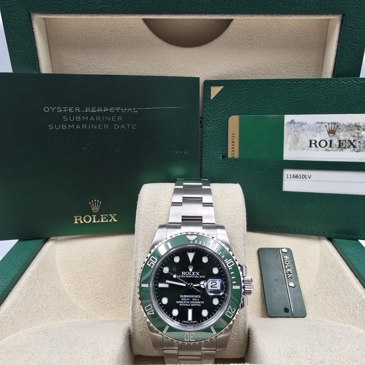 2015 PAPERS Rolex Submariner Hulk 116610LV Green 40mm Ceramic Watch BOX