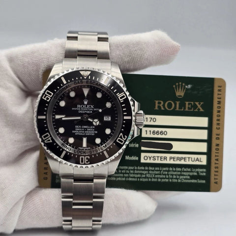 2013 PAPERS Rolex Sea-Dweller Deepsea 44mm Black Ceramic Steel Dive Watch 116660