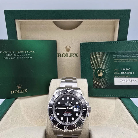 2022 PAPERS Rolex Sea-Dweller Black Red Letters Stainless Steel 43mm 126600 BOX