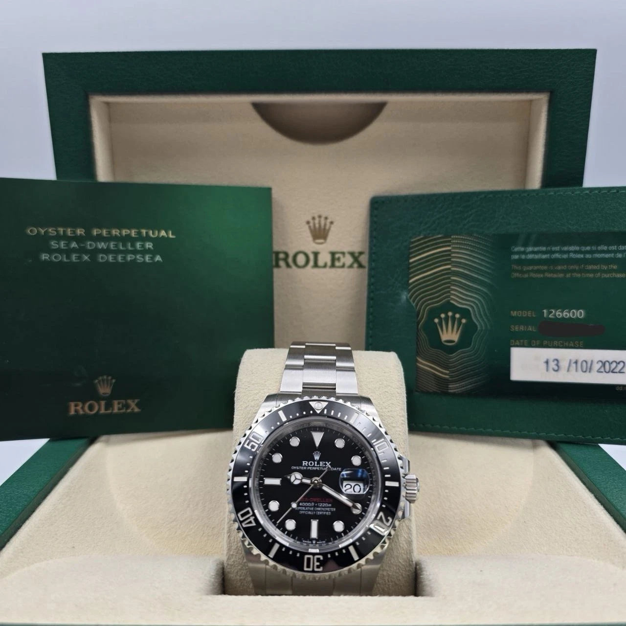 2022 PAPERS Rolex Sea-Dweller Black Red Letters Stainless Steel 43mm 126600 BOX