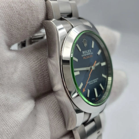 PAPERS 2021 Rolex Milgauss 40mm Steel Blue Dial Green Crystal 116400GV BOX