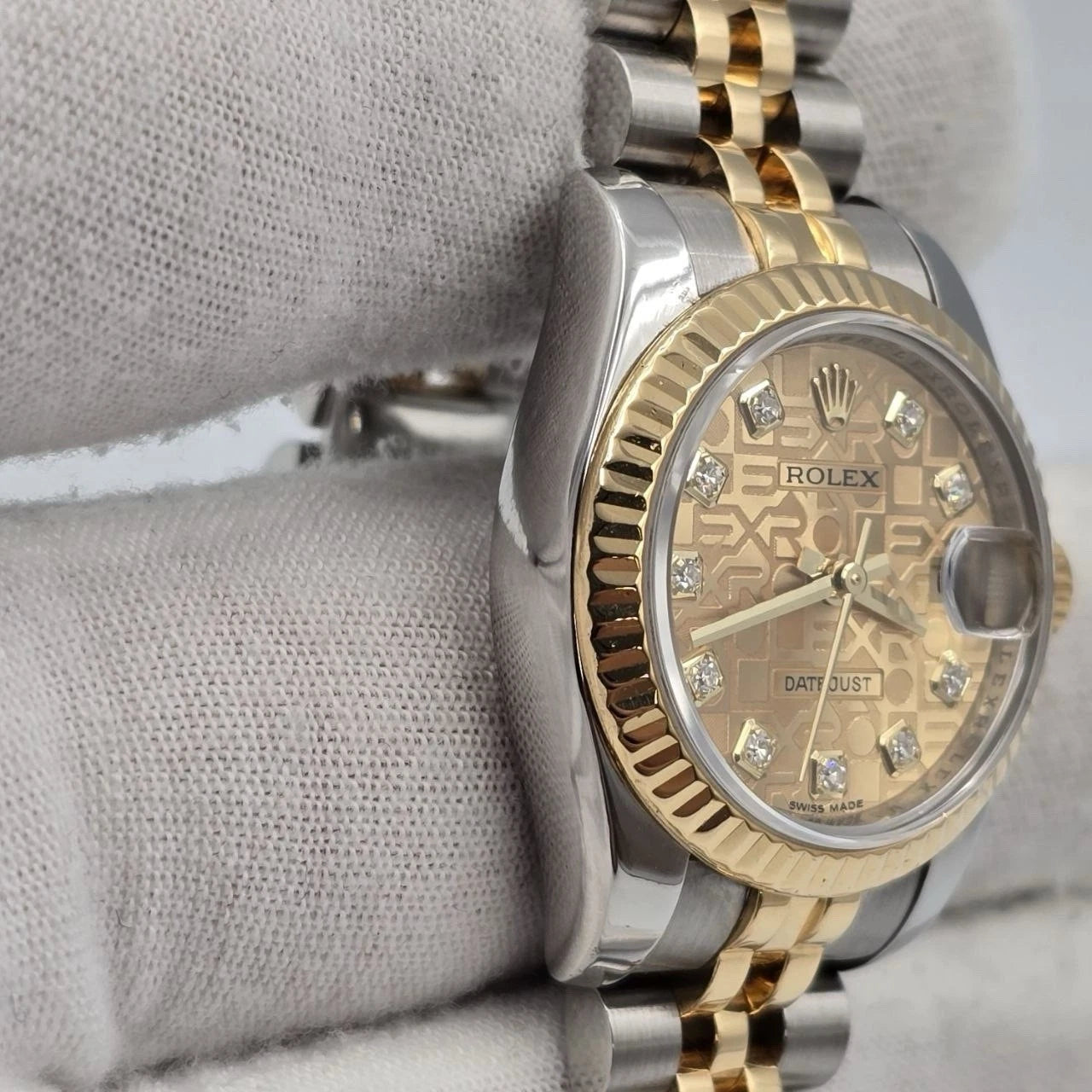 2008 Rolex Lady Datejust 26mm Anniversary Champagne Diamond Dial Hidden Clasp