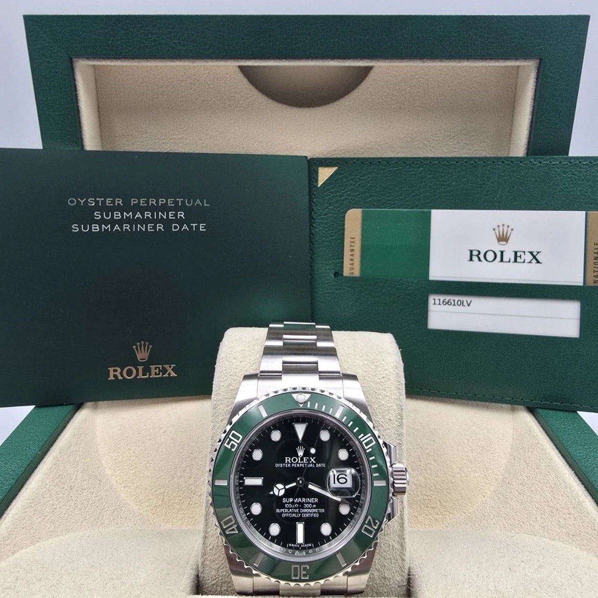 2016 PAPERS Rolex Submariner Hulk 116610LV Green 40mm Ceramic Watch BOX