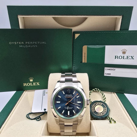 PAPERS 2017 Rolex Milgauss 40mm Steel Blue Dial Green Crystal 116400GV BOX