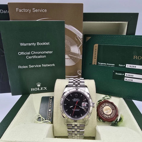 PAPERS Rolex Datejust Turn-0-Graph 36mm Black Dial 18k Fluted Jubilee 116264 BOX