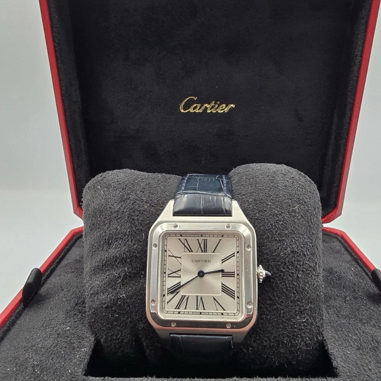 PAPERS Cartier Santos Dumont XL Silver Dial Manual Wind Watch WSSA0032 BOX