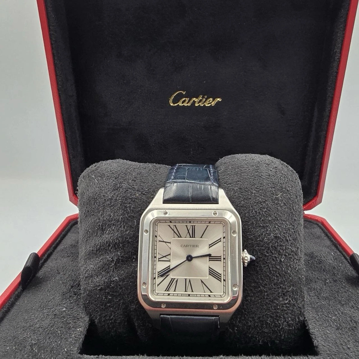 PAPERS Cartier Santos Dumont XL Silver Dial Manual Wind Watch WSSA0032 BOX