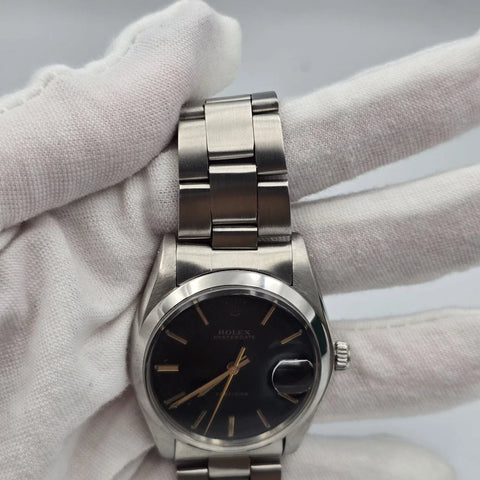 Rolex Oysterdate Precision 6694 Black Dial Gold Accents 34mm Watch