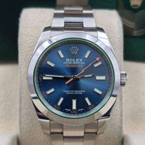 PAPERS 2021 Rolex Milgauss 40mm Steel Blue Dial Green Crystal 116400GV BOX