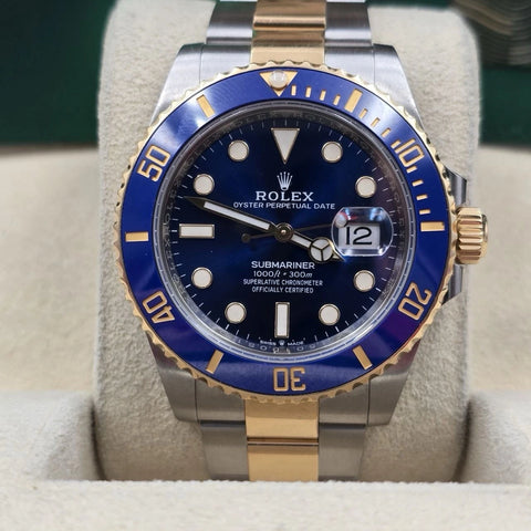 PAPERS 2021 Rolex Submariner Blue Dial Two Tone Gold 41mm Watch 126613LB BOX