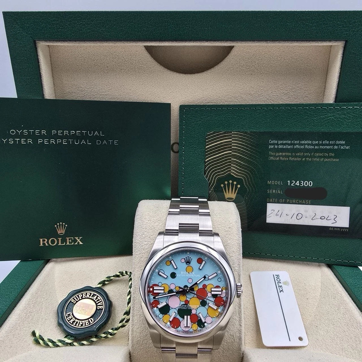 2023 PAPERS Rolex Oyster Perpetual 41mm Celebration Dial Steel 124300 BOX