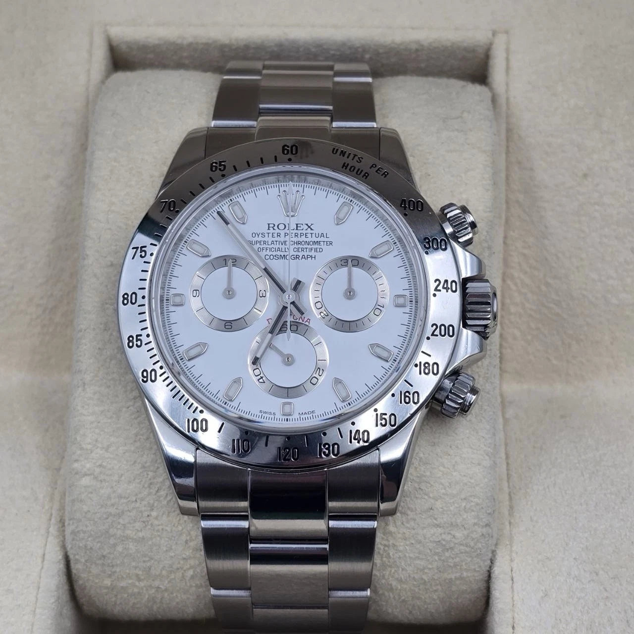 Rolex Cosmograph Daytona 116520 White APH Fat Buckle Steel 40mm Watch