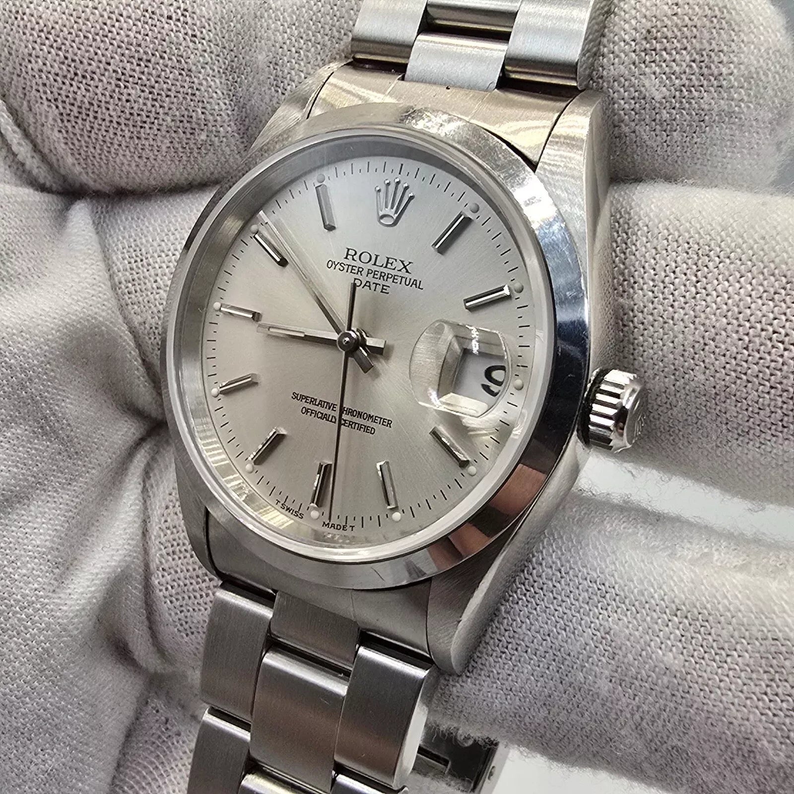 Rolex Oyster Perpetual Date 15200 Stainless Steel Silver Dial 34MM Watch