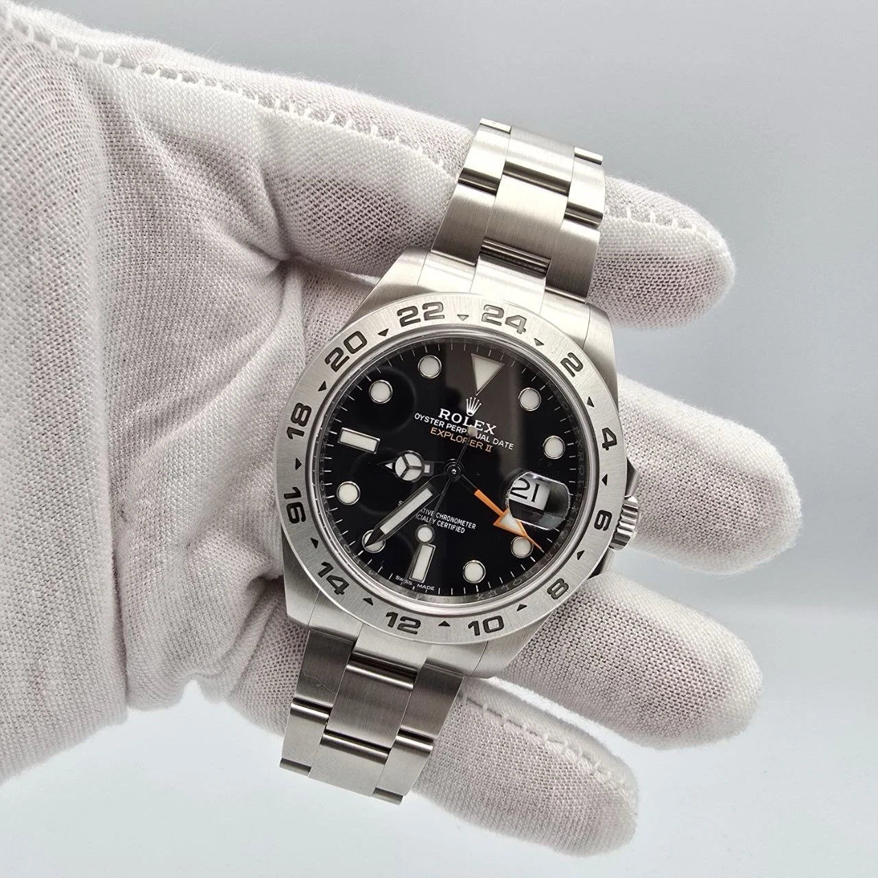 PAPERS MINT 2020 Rolex Explorer II Black Orange Steel 42mm Watch 216570 BOX
