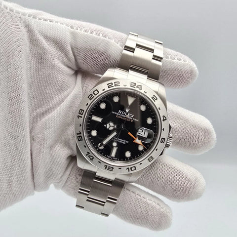 PAPERS MINT 2020 Rolex Explorer II Black Orange Steel 42mm Watch 216570 BOX