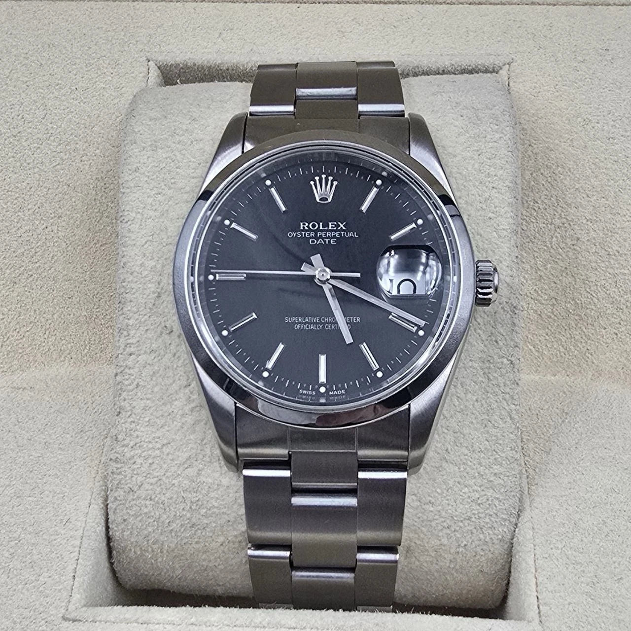 Rolex Oyster Perpetual Date 15200 Stainless Steel Black Dial 34MM Watch