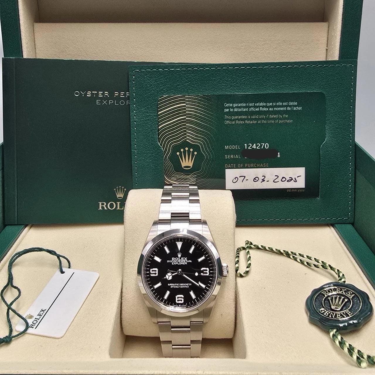 PAPERS MINT 2025 Rolex Explorer Black Dial Stainless Steel 36mm Watch 124270 BOX