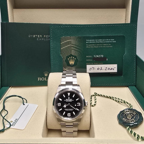 PAPERS MINT 2025 Rolex Explorer Black Dial Stainless Steel 36mm Watch 124270 BOX