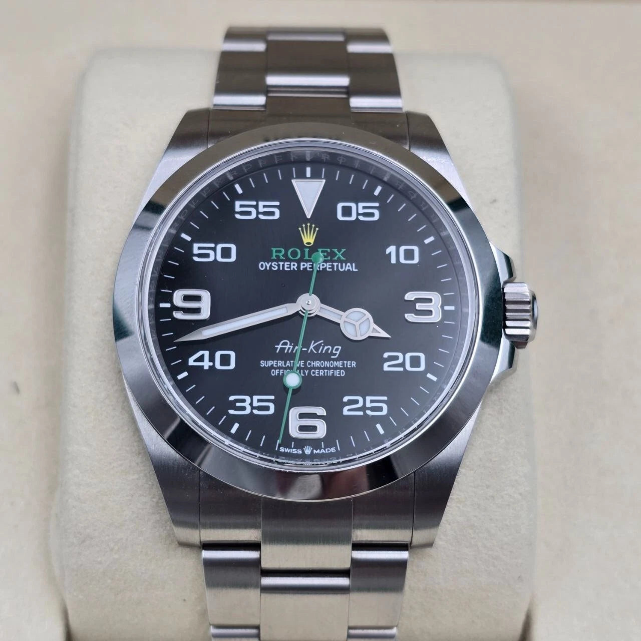 PAPERS 2025 Rolex Air King 126900 40mm Stainless Steel Black Dial Watch BOX