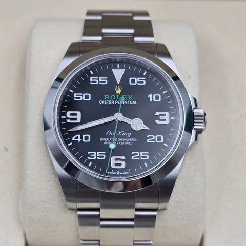 PAPERS 2025 Rolex Air King 126900 40mm Stainless Steel Black Dial Watch BOX